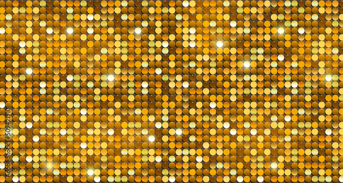 Bright shiny golden sequins with glitter background.