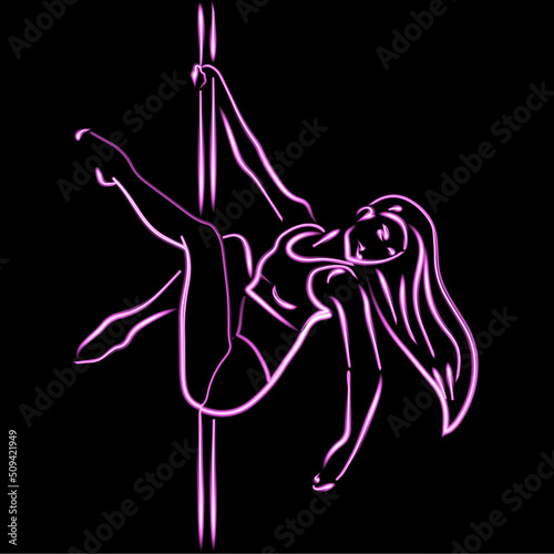 Vector illustration of a girl performing pole dance.