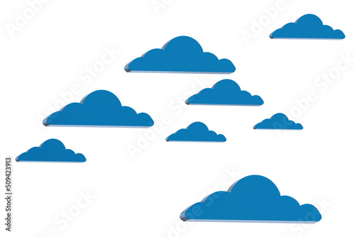 volumetric clouds isolated. Blue clouds of different sizes. Simple background with sky. White sky with small clouds. Three-dimensional overcast background. Heavenly wallpaper. 3d image. © Grispb
