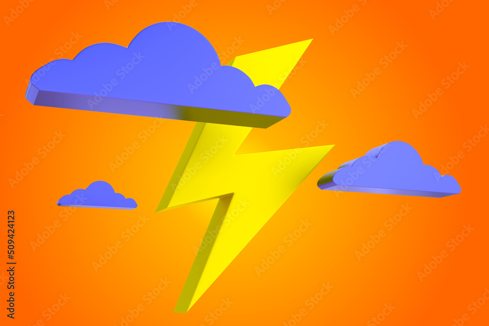 Yellow lightning. Thunder lightning among voluminous clouds. Lightning