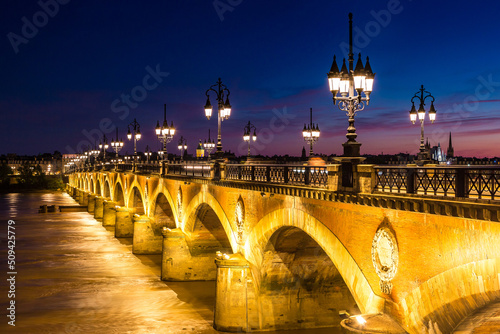 Old stony bridge in Bordeaux