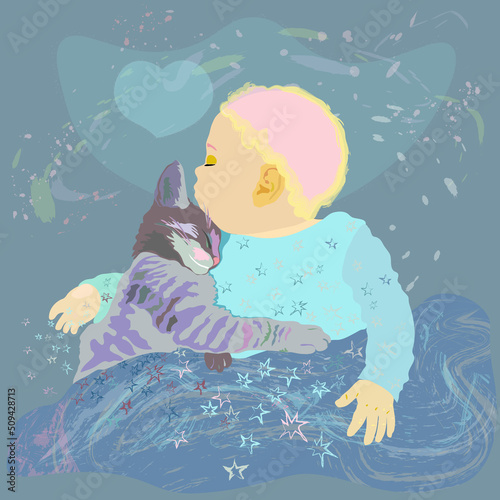 Cat and baby sleeping