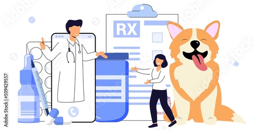 Veterinary doctor online consultation appointment Telemedicine Modern healthcare technologies Pet care, animal medical diagnosis Vector illustration Veterinarian online service or platform