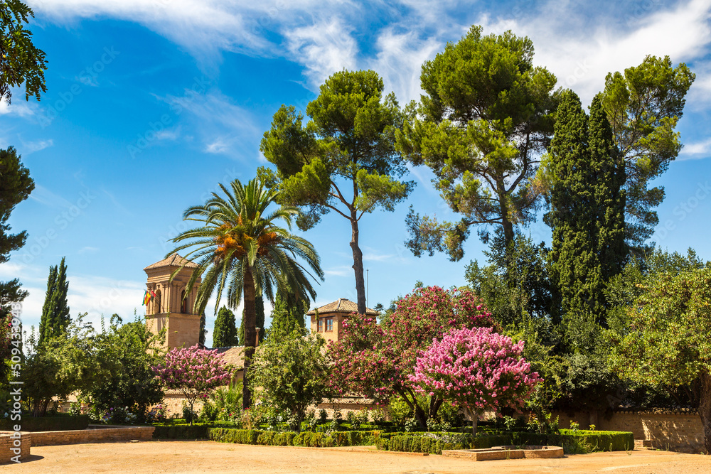Gardens in Alhambra palace in Granada