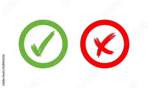 Approve and Reject line icon in red and green color. Cross and Check mark illustration. x icon, accept, decline or agree symbol. Trendy flat for app,design, infographic, web, ui, ux. Vector EPS 10