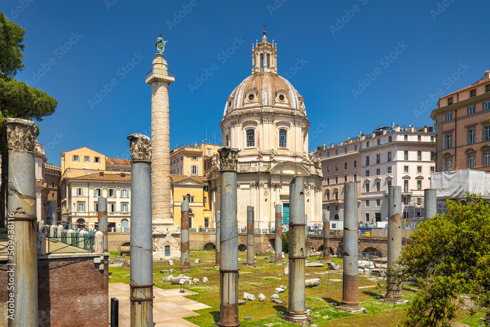Trajan's Forum, plaza of the ancient roman ruins at the center of the city of Rome, Italy, Europe.