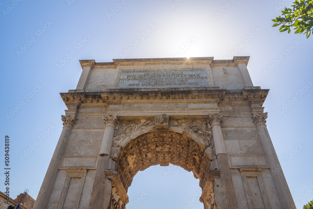 The Arch of Titus in The Roman Forum (latin name Forum Romanum), Rome, Italy, Europe.
