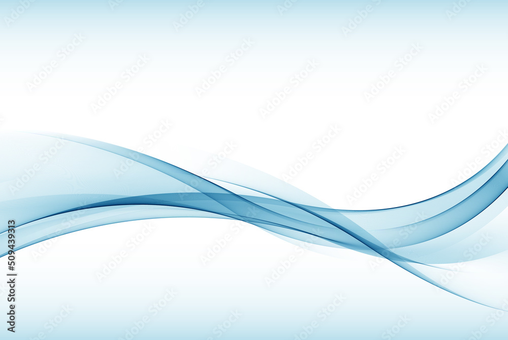 Vector abstract blue smooth wave lines, on a white background. Design element. - obrazy, fototapety, plakaty 