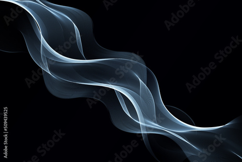 Transparent wave on a dark background. Abstract smoky wave flow.