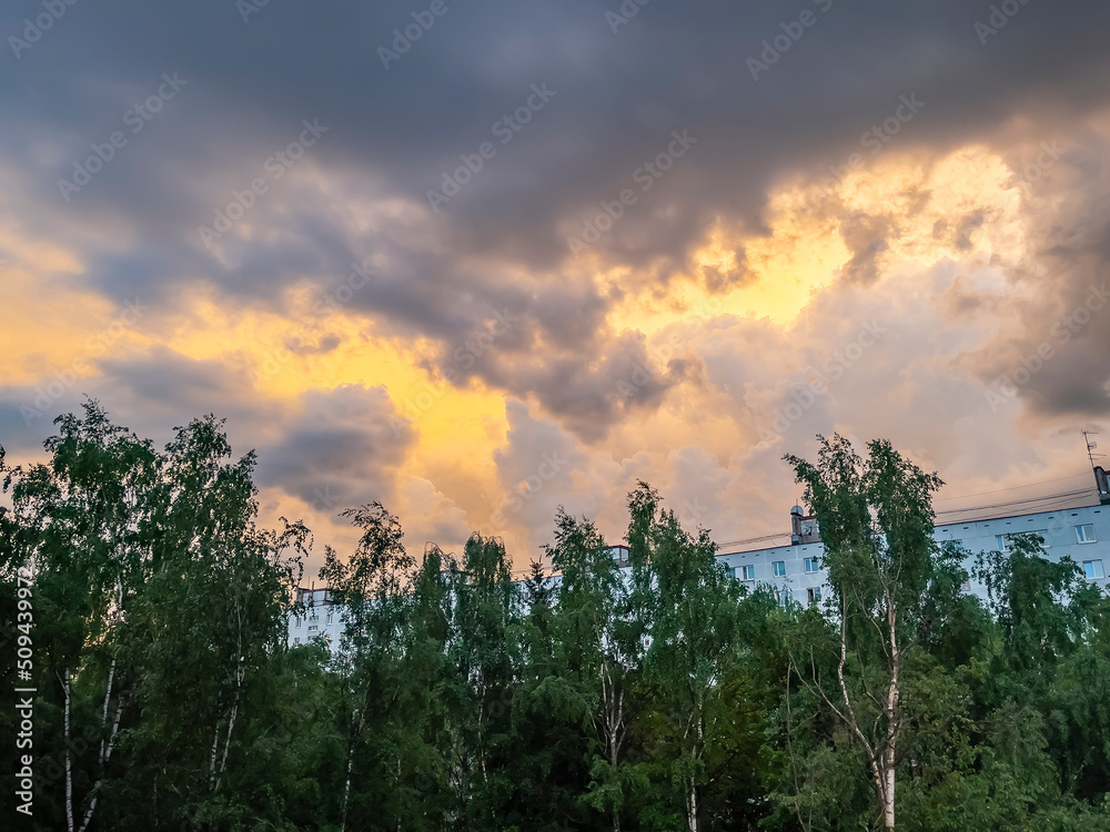 Scenic landscape with bright clouds during sunset Scenic landscape with bright clouds during sunset