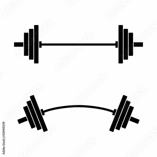 Straight and curved barbell icon isolated on white background. Weightlifting equipment, Bodybuilding, gym, crossfit, workout, fitness club symbol. Sport vector illustration photo