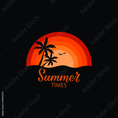 Summer times lettering with palm trees and birds 01
