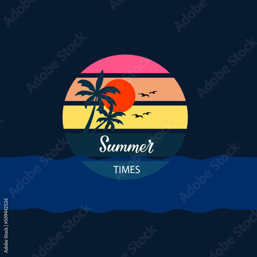 Summer times lettering with sun palm trees 02