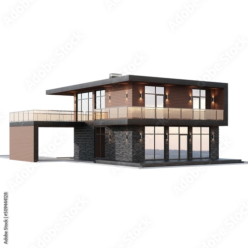 3d render of a modern house with a flat roof