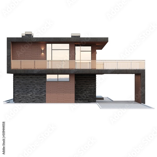 3d render of a modern house with a flat roof