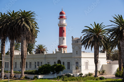Swakopmund Lighthouse - old beacon on the coast of Atlantic Ocean, Namibia. © Andreas