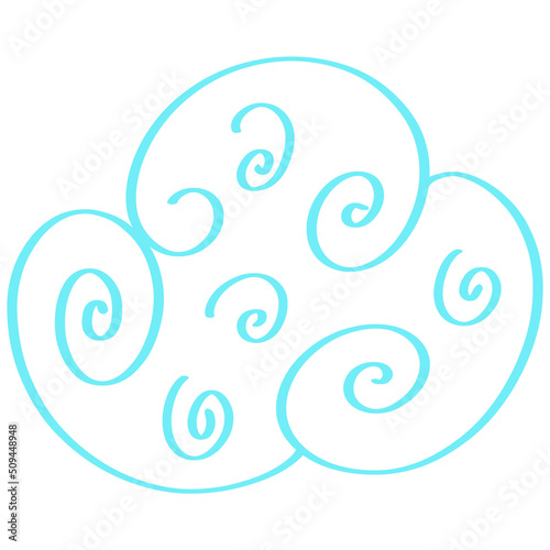 Swirly blue cumulus cloud, line art
