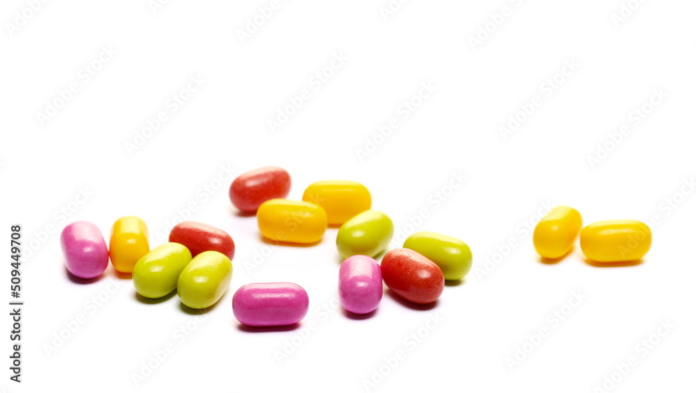 Colorful candies isolated on white, top view Colorful candies isolated on white, top view