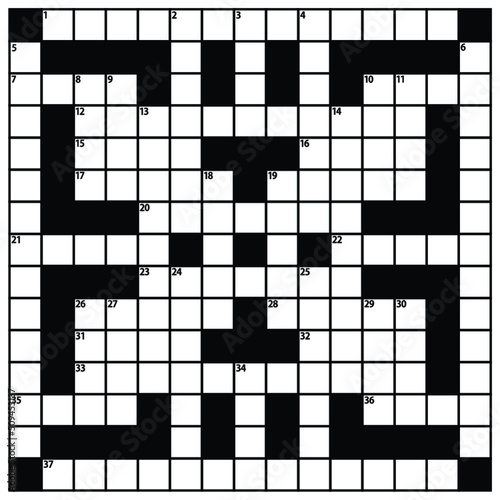 Square crossword puzzle vector  illustration. American-style crossword puzzle. 15 x 15 Blank crossword grid