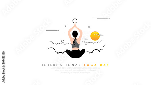 21 June- international yoga day, abstract woman in yoga body posture. 
