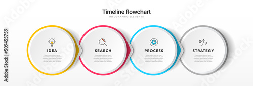 Timeline infographic design with 4 options or steps. Infographics for business concept. Can be used for presentations workflow layout, banner, process, diagram, flow chart, info graph, annual report.