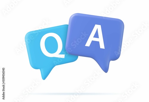 3d Speech bubble with q and a letters, photo