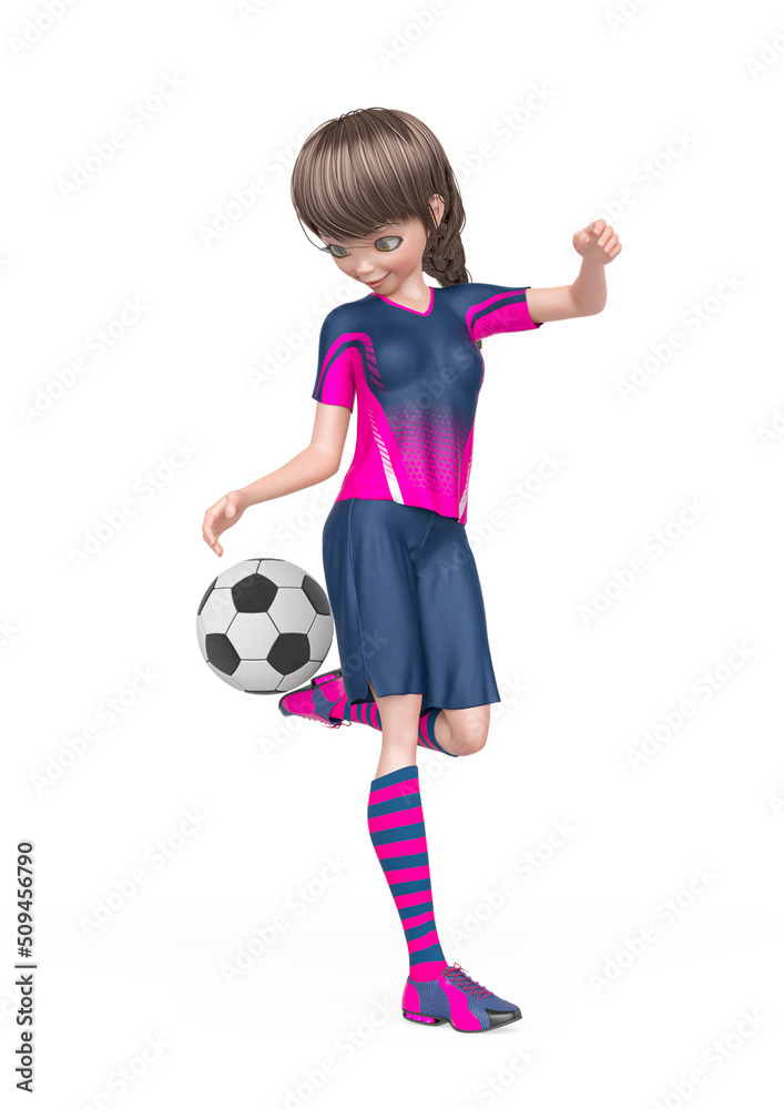 soccer girl is controlling the ball with the heel in white background soccer girl is controlling the ball with the heel in white background