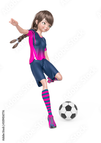 soccer girl will pass the soccer ball in white background © DM7