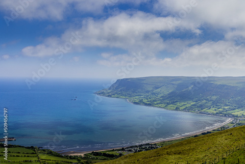 Glenariff Glen, Waterfoot, Red Bay, Glens of Antrim, Kingdom of Dalriada, Causeway Coastal Route, seen from Lurigethan, Cushendall, County Antrim, Northern Ireland photo
