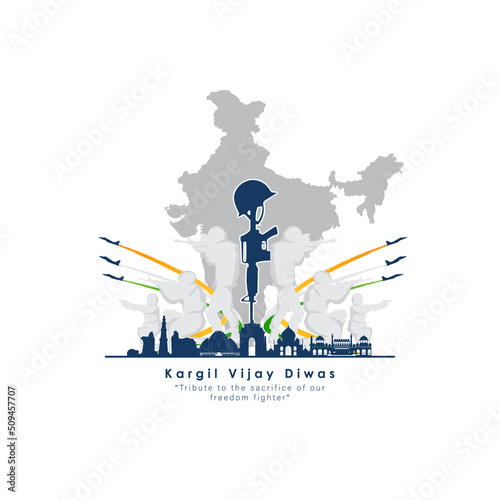 illustration of silhouettes of soldiers abstract concept for Kargil Vijay Diwas, banner or poster. Vector illustration photo