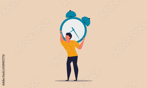 Overwork job and overtime patience pressure time. Business overload and deadline control vector illustration concept. Helpless people and responsibility worker. Corporate career character and carry
