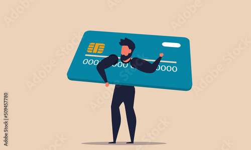Credit card debt desperate and bankrupt man. Overspend shopaholic and paying debit vector illustration concept. Commercial risk business and debtor pay. Consumer trouble and poverty banking