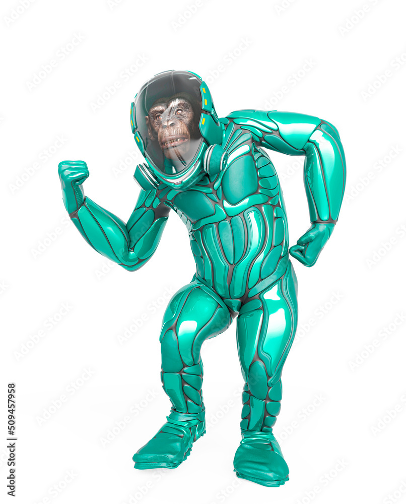 chimpanzee astronaut got the power in white background chimpanzee astronaut got the power in white background