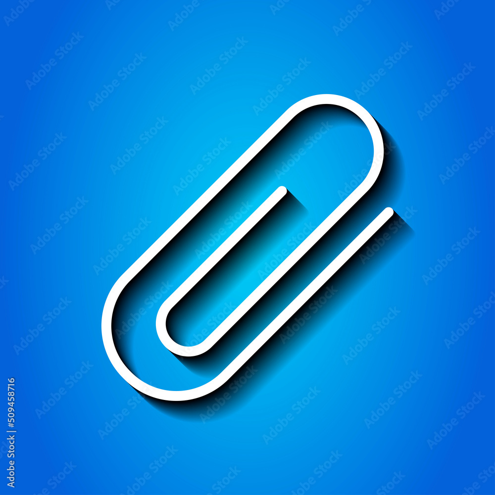 Clip simple icon vector. Flat design. White icon with shadow on blue background.ai Clip simple icon vector. Flat design. White icon with shadow on blue background.ai