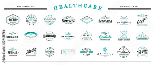 Healthcare and Medicine Logo Templates. Healthcare Logotype Signs for Hospital or Medical Services.