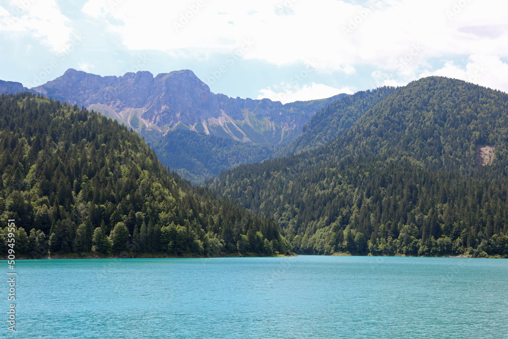 alpine panorama in the FRIULI Region and the beautiful LAKE SAURIS in Northern Italy