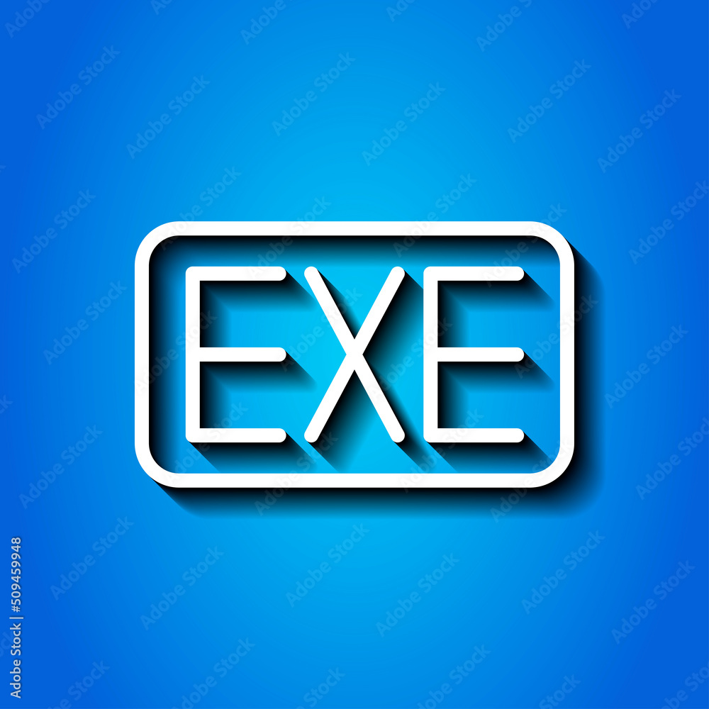 EXE simple icon vector. Flat design. White icon with shadow on blue background.ai