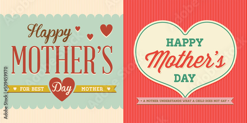 Set of Vintage Happy Mothers s Day Design for Template or Postcard or Poster or Sticker Badge and any layout for print or web