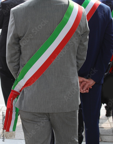 Italian mayors with green white and red bands with elegant new suit photo