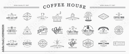 Big Set of Vector Coffee Sign and Elements. White Background.