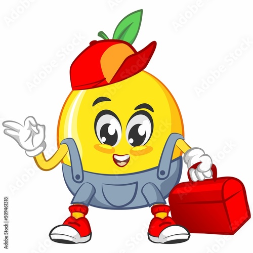 cute lemon fruit mascot character illustration logo icon vector being handyman