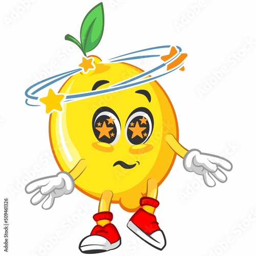 cute lemon fruit mascot character illustration logo icon vector being dizzy