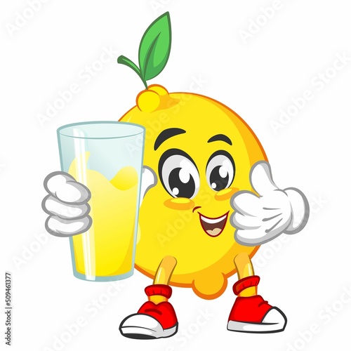 cute lemon fruit mascot character illustration logo icon vector drinking refreshing juice