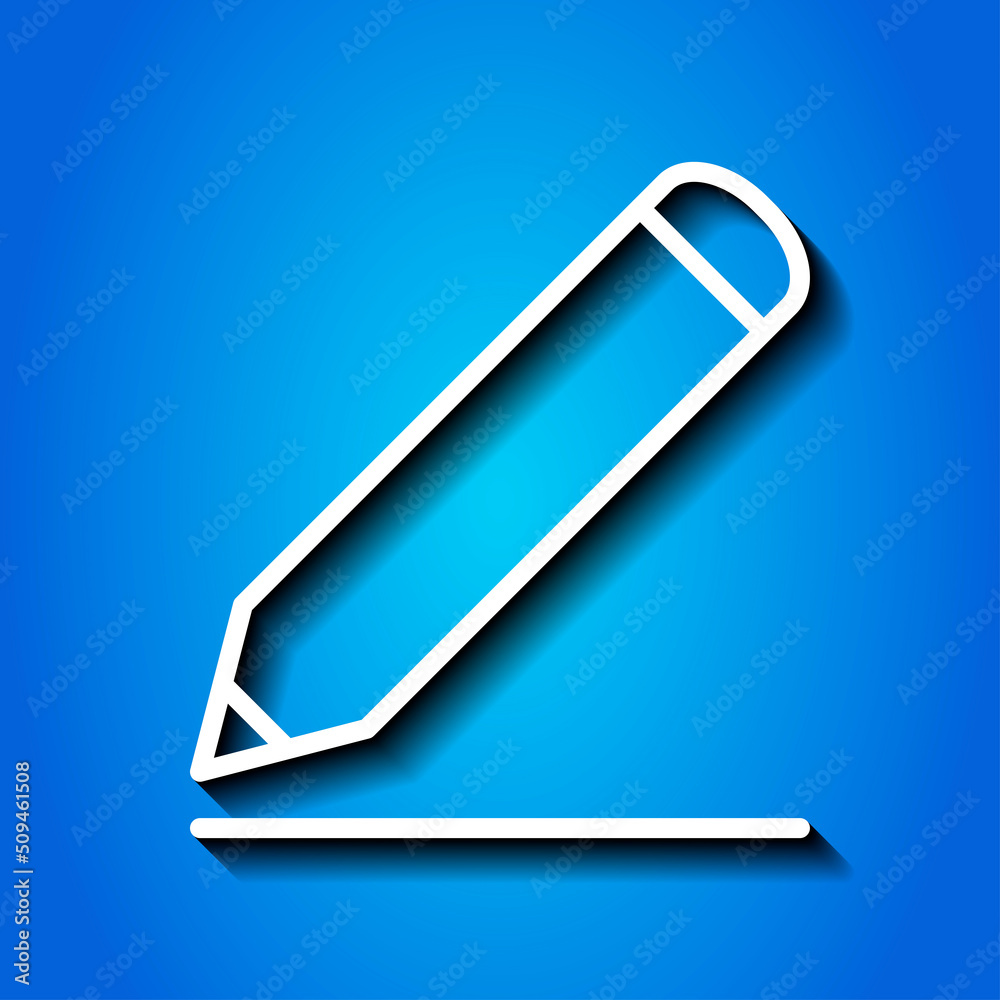 Pencil icon vector. Flat design. White icon with shadow on blue background.ai Pencil icon vector. Flat design. White icon with shadow on blue background.ai