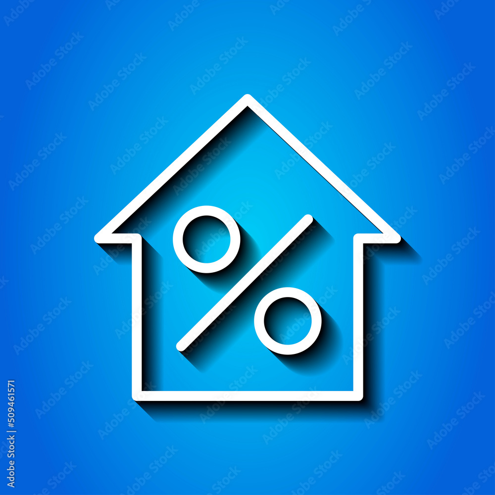 Percent, house simple icon vector. Flat desing. White icon with shadow on blue background.ai