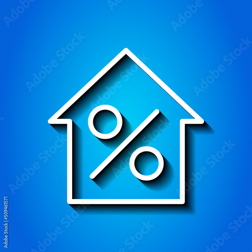 Percent, house simple icon vector. Flat desing. White icon with shadow on blue background.ai