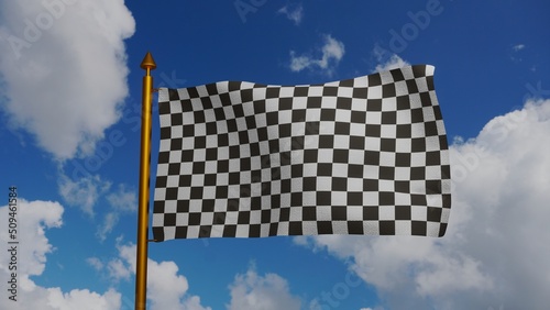 Racing flag waving 3D Render with flagpole and blue sky, Formula One finish flag textile, auto race track or auto racing on Formula 1, FIA World Endurance Championship and WTCC. 3d illustration photo