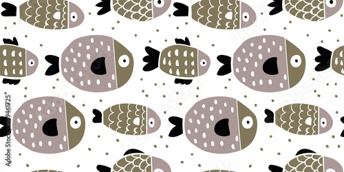 Cute fish. Kids background. Seamless pattern