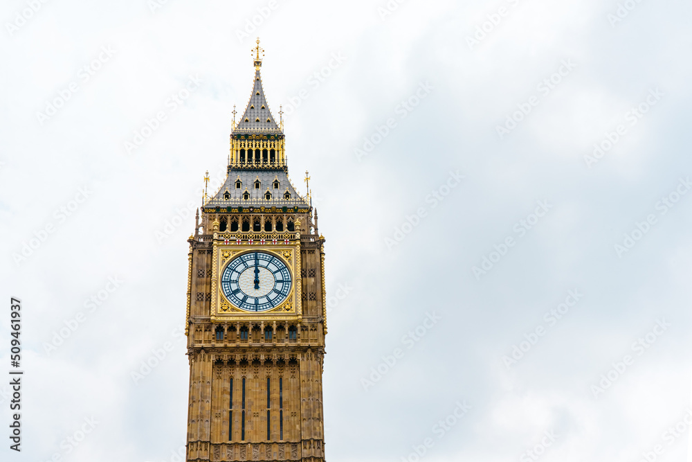 Big Ben, London, UK. A view of the popular London landmark, the clock tower known as Big Ben against a blue and cloudy sky. High quality photo