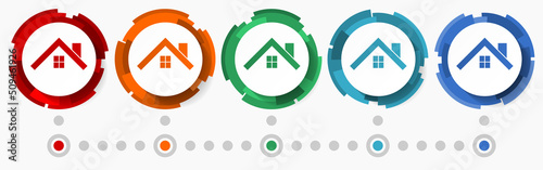 House, roof and window concept vector icon set, flat design pointers, infographic template